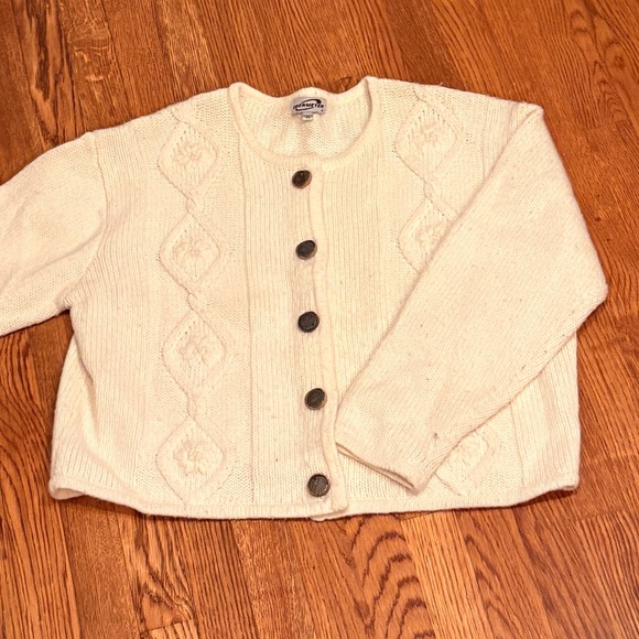 Obermeyer Sweaters - Vintage Cream Cable-Knit Button Cardigan Sweater XL - Women